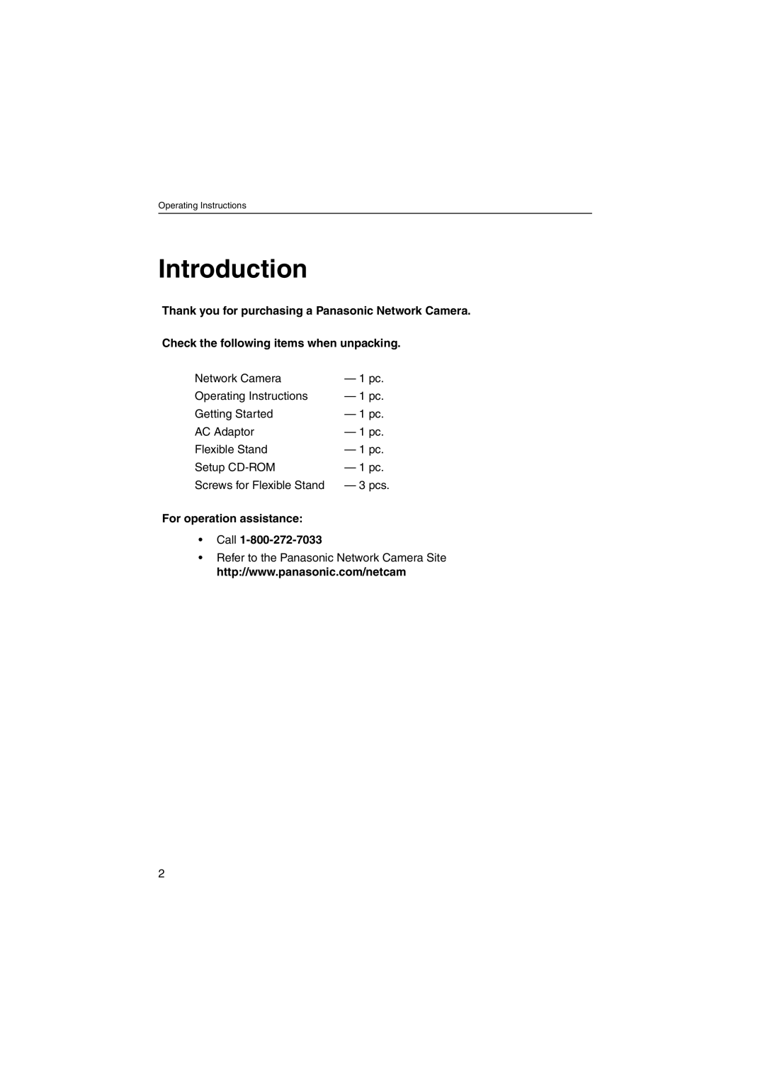 Panasonic KX-HCM250 operating instructions Introduction, For operation assistance Call 