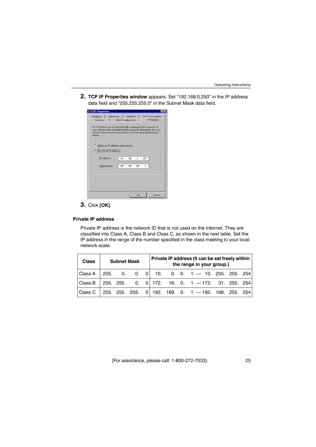 Panasonic KX-HCM250 operating instructions Private IP address 