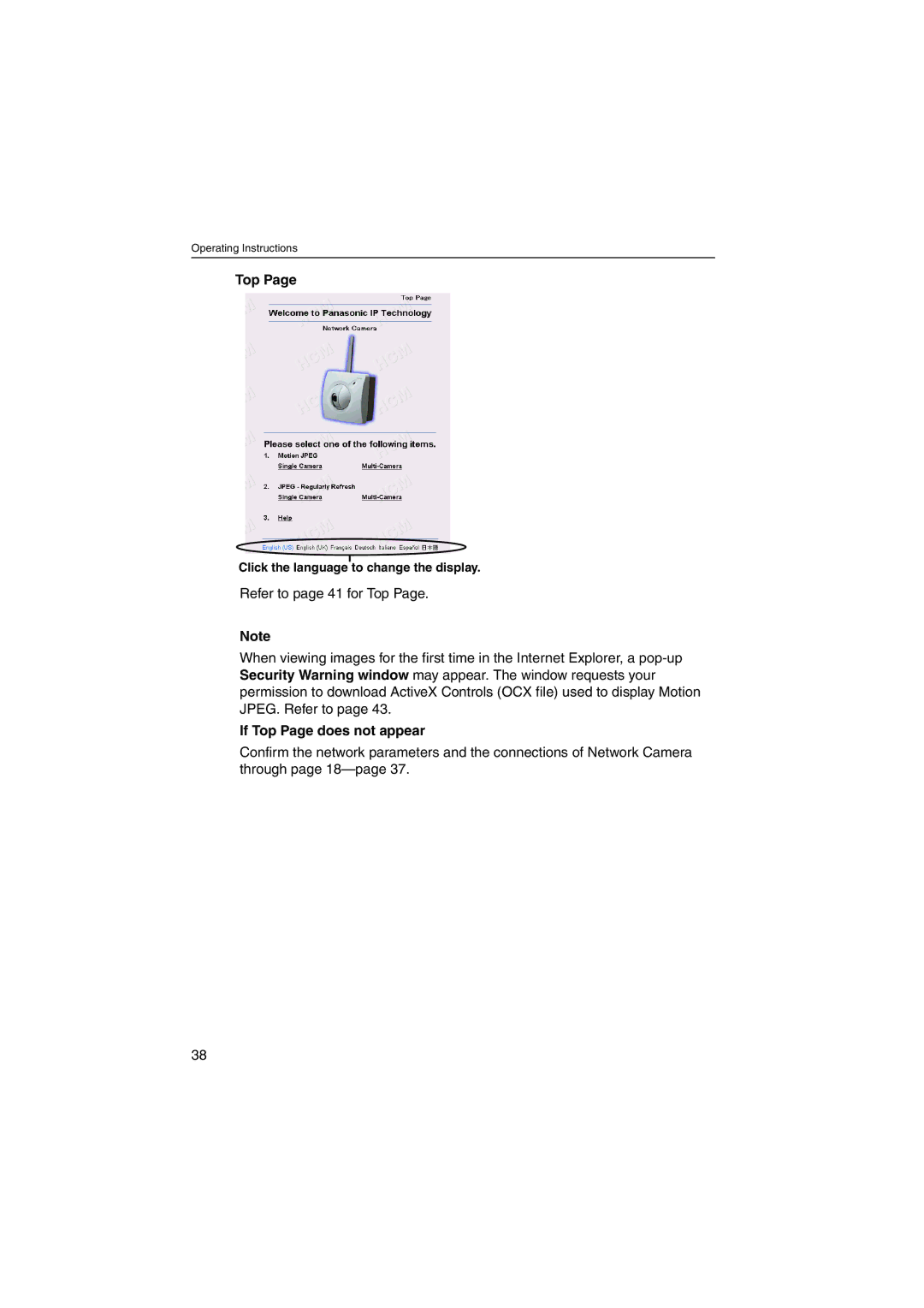 Panasonic KX-HCM250 operating instructions Top 