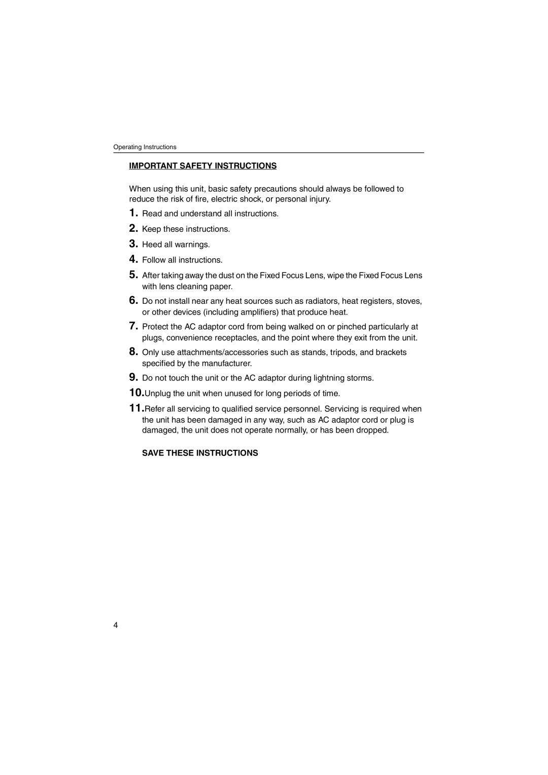 Panasonic KX-HCM250 operating instructions Important Safety Instructions 