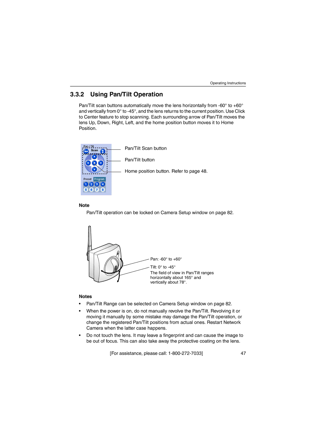 Panasonic KX-HCM250 operating instructions Using Pan/Tilt Operation 