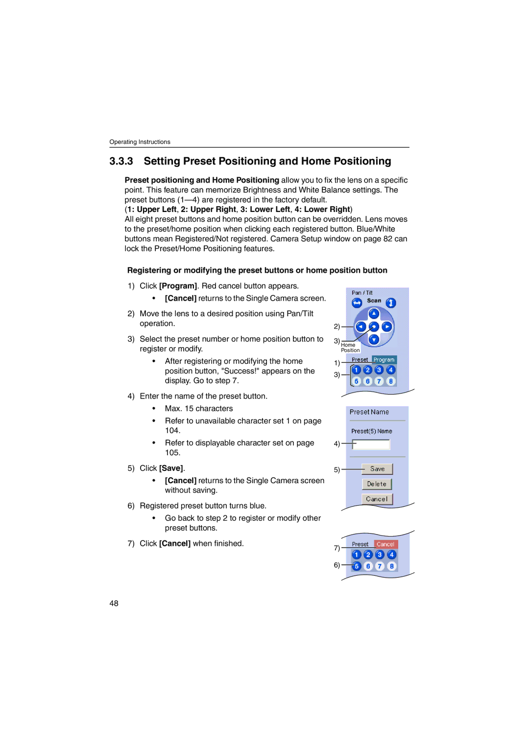 Panasonic KX-HCM250 operating instructions Setting Preset Positioning and Home Positioning 