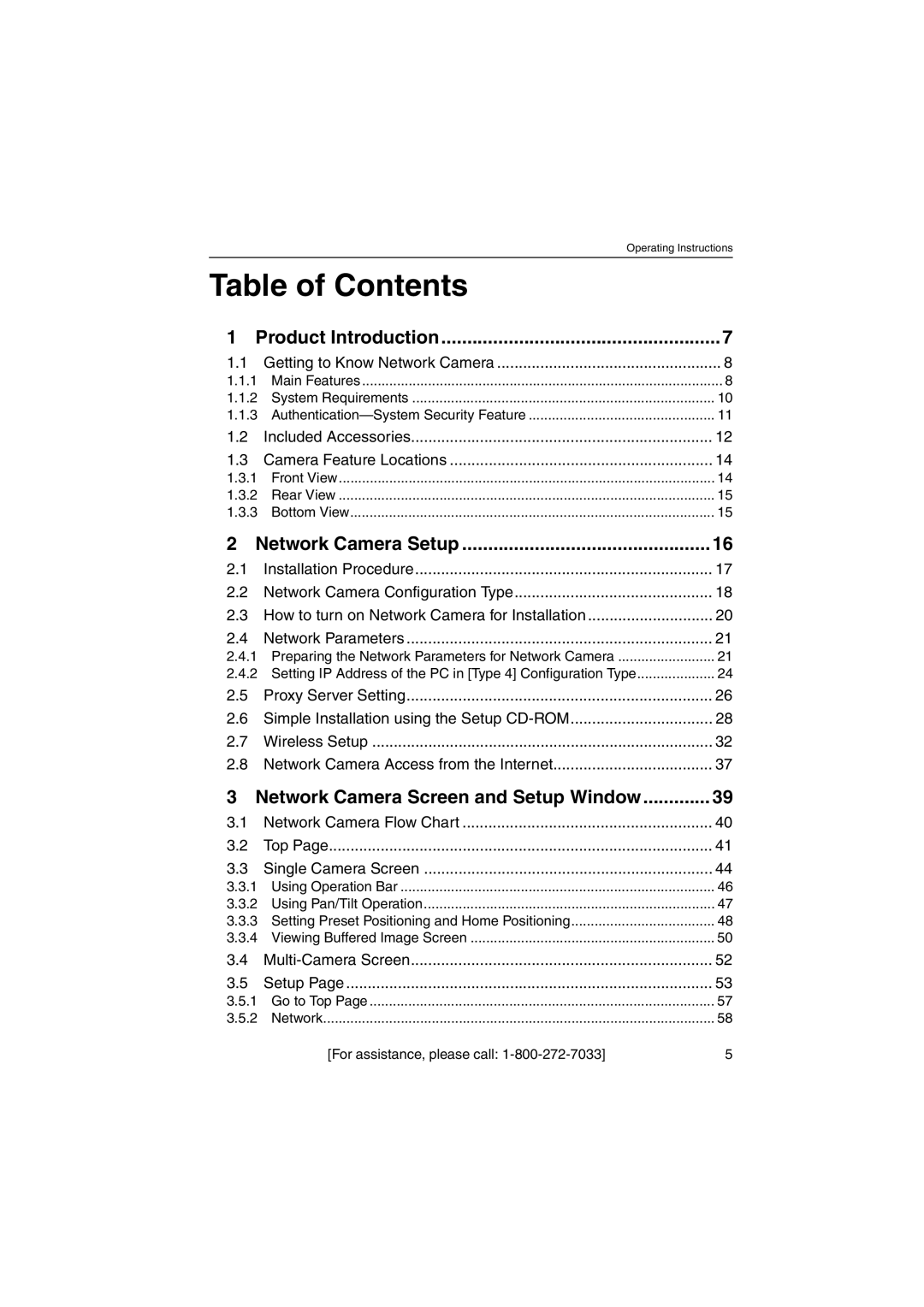 Panasonic KX-HCM250 operating instructions Table of Contents 