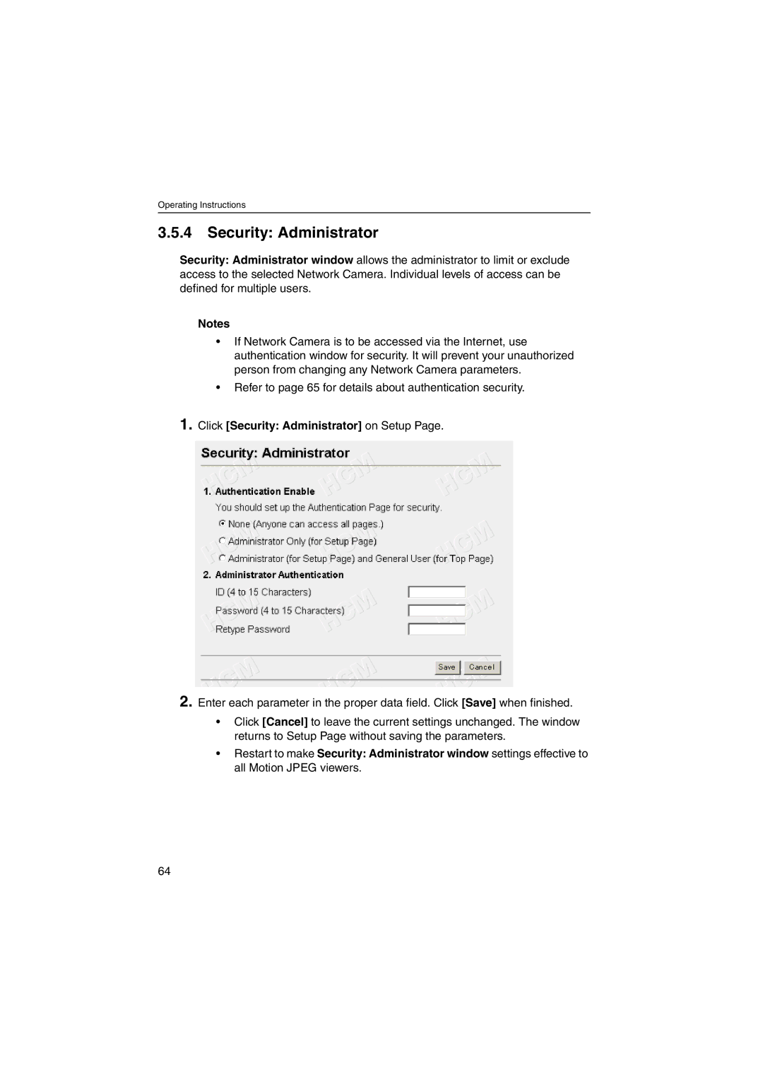 Panasonic KX-HCM250 Security Administrator, Refer to page 65 for details about authentication security 