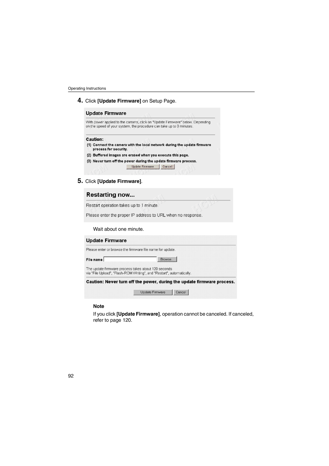 Panasonic KX-HCM250 operating instructions Click Update Firmware on Setup 