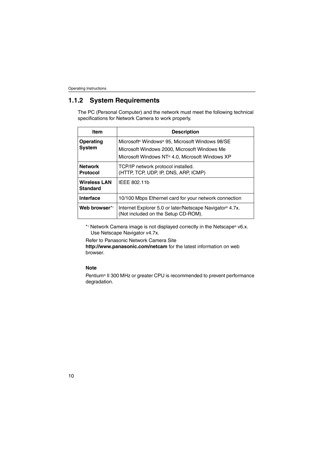 Panasonic KX-HCM270 operating instructions System Requirements 