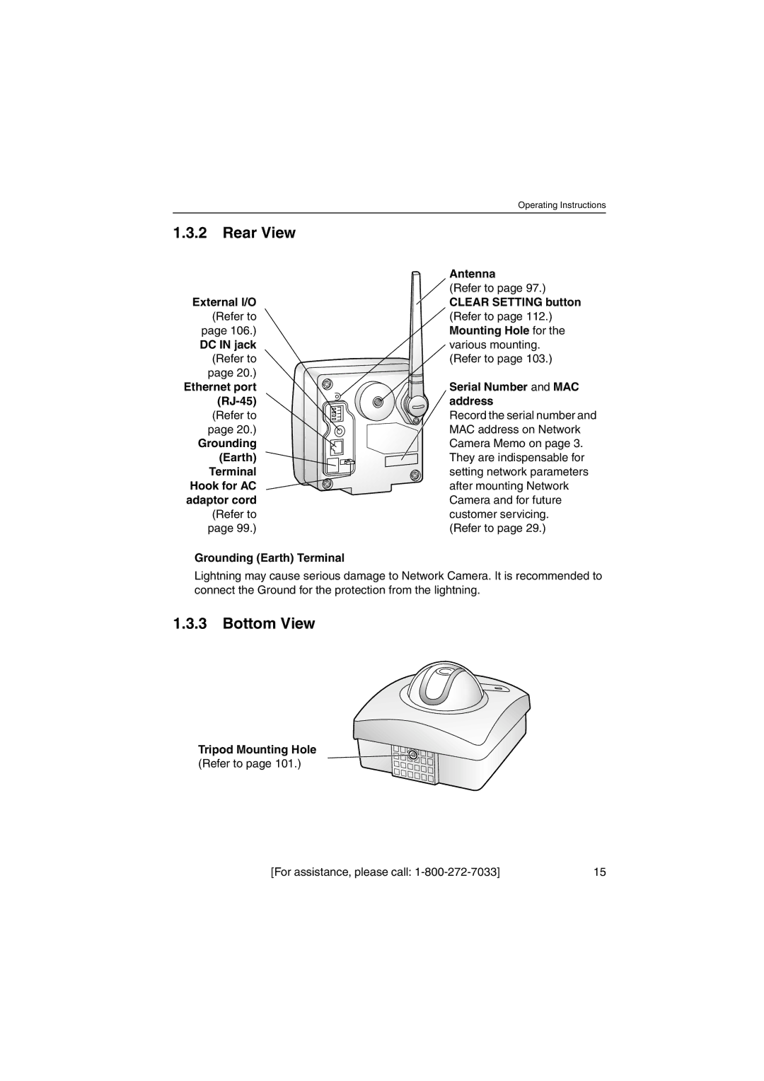 Panasonic KX-HCM270 operating instructions Rear View, Bottom View 