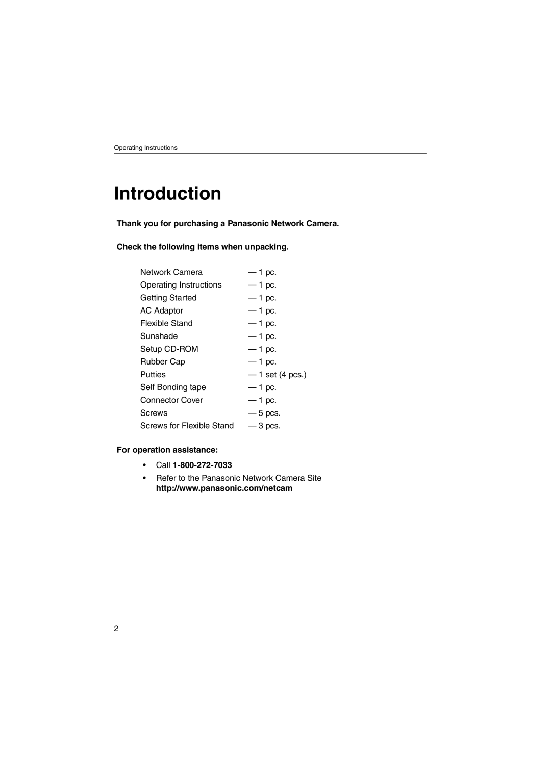 Panasonic KX-HCM270 operating instructions Introduction, For operation assistance Call 