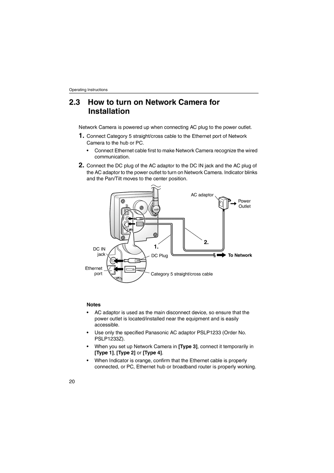 Panasonic KX-HCM270 operating instructions How to turn on Network Camera for Installation 