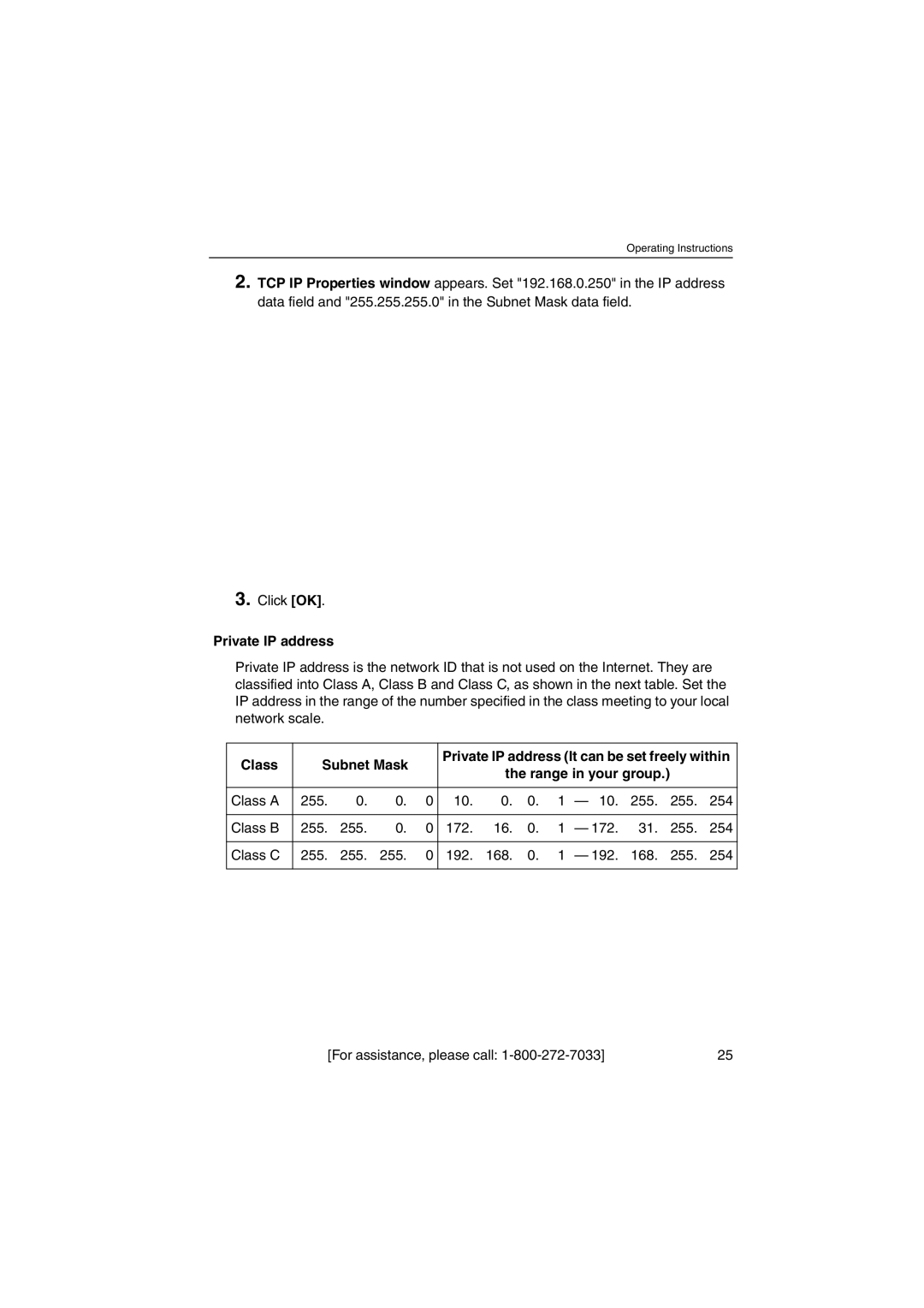 Panasonic KX-HCM270 operating instructions Private IP address 