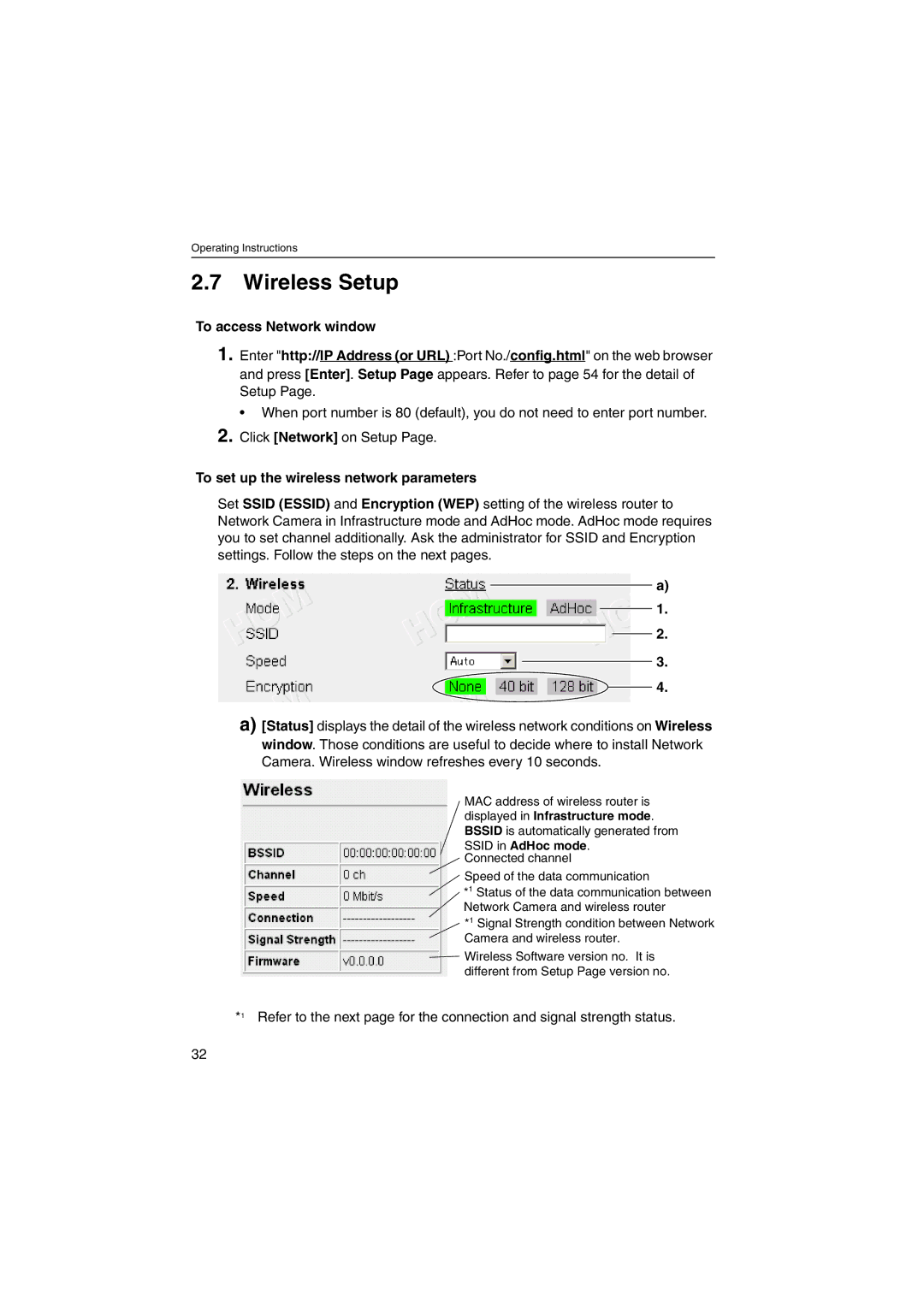 Panasonic KX-HCM270 Wireless Setup, To access Network window, To set up the wireless network parameters 