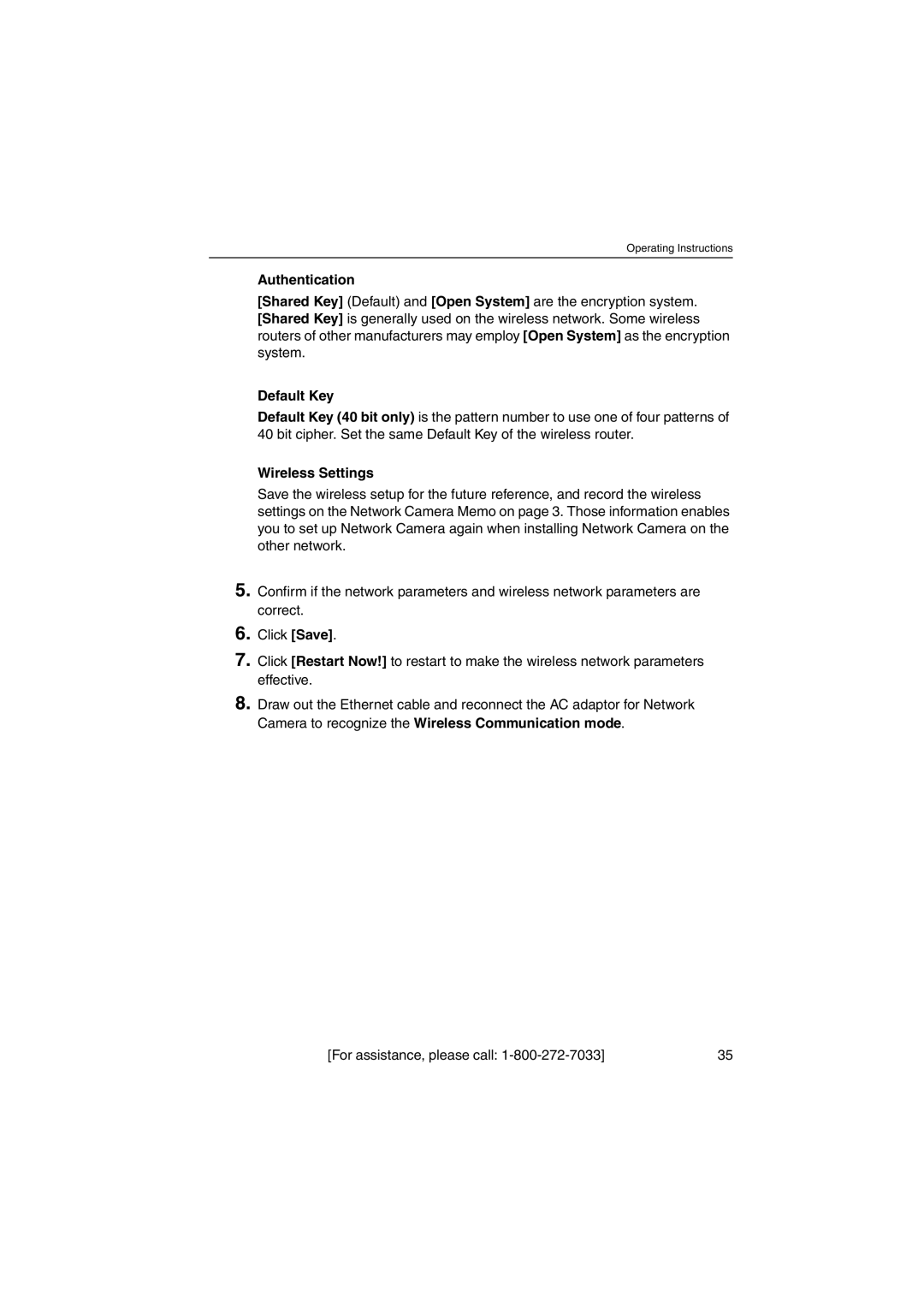 Panasonic KX-HCM270 operating instructions Default Key, Wireless Settings 