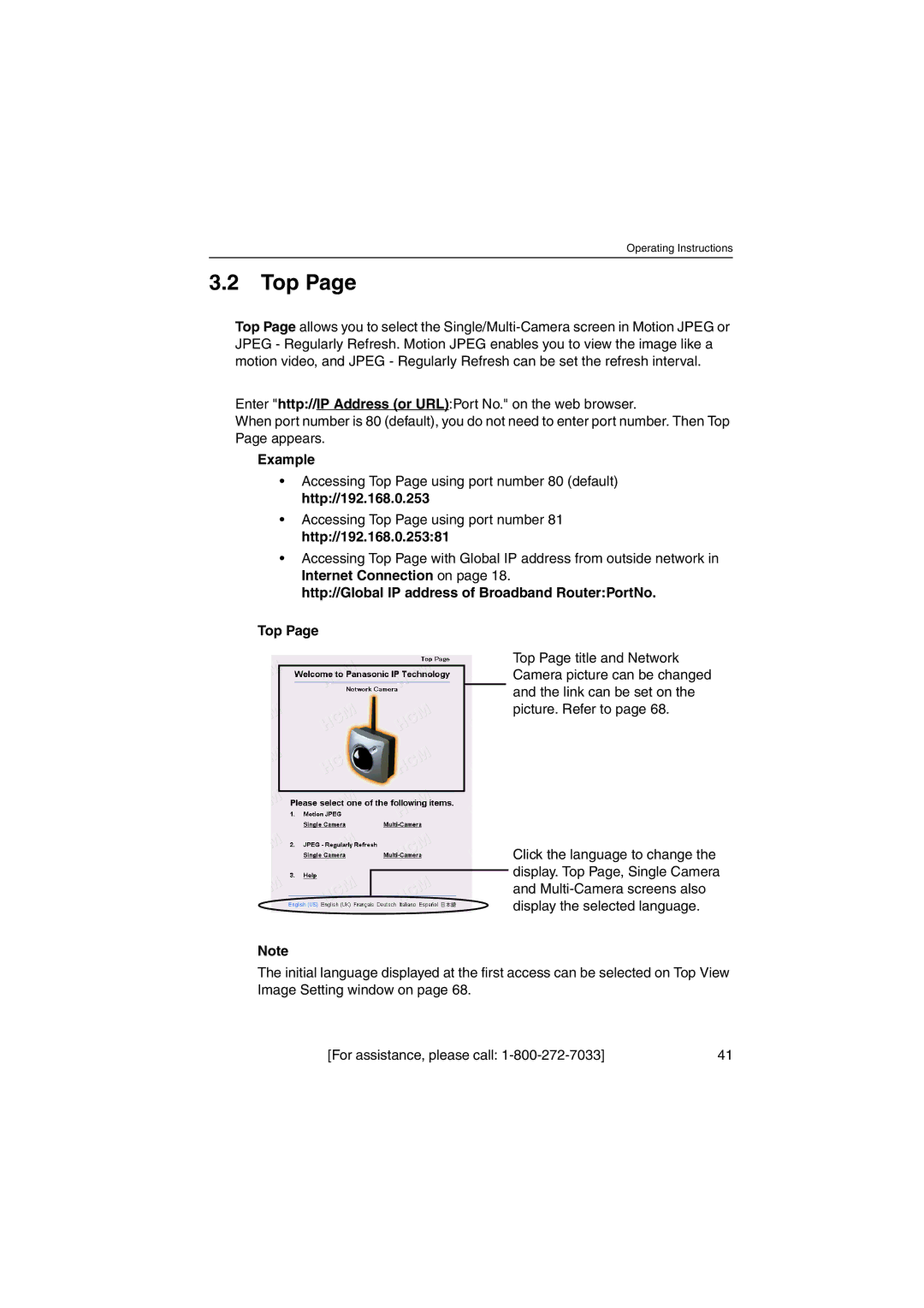 Panasonic KX-HCM270 operating instructions Example, Http//Global IP address of Broadband RouterPortNo Top 