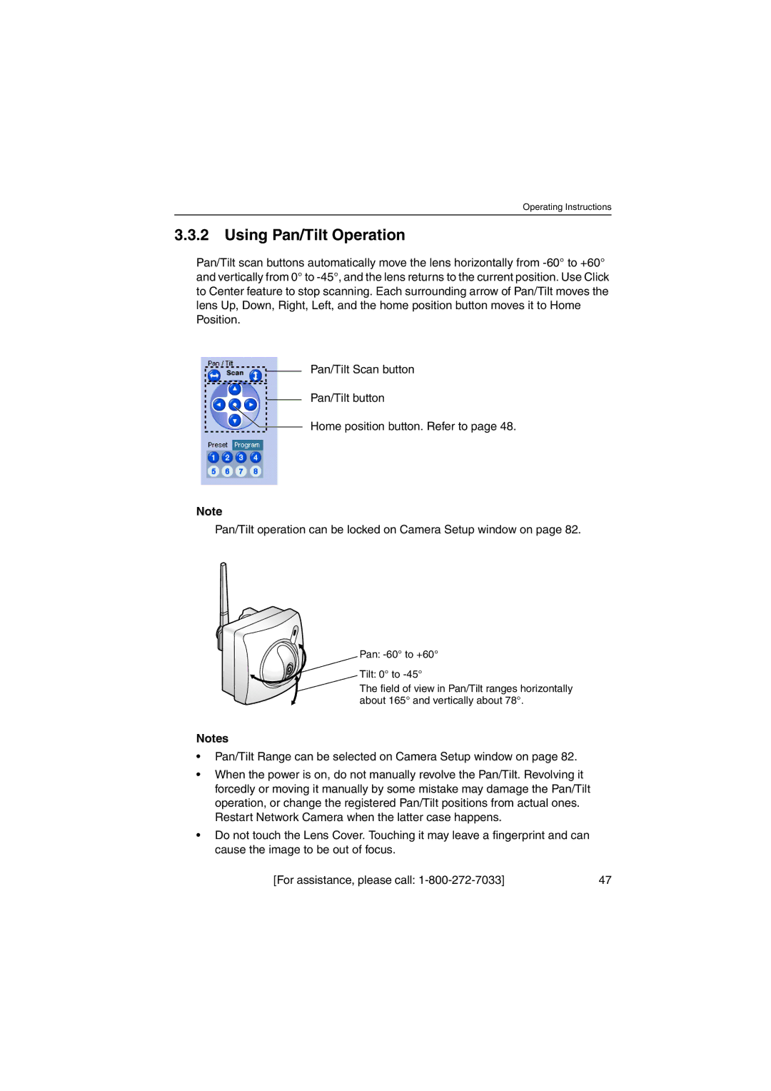 Panasonic KX-HCM270 operating instructions Using Pan/Tilt Operation 