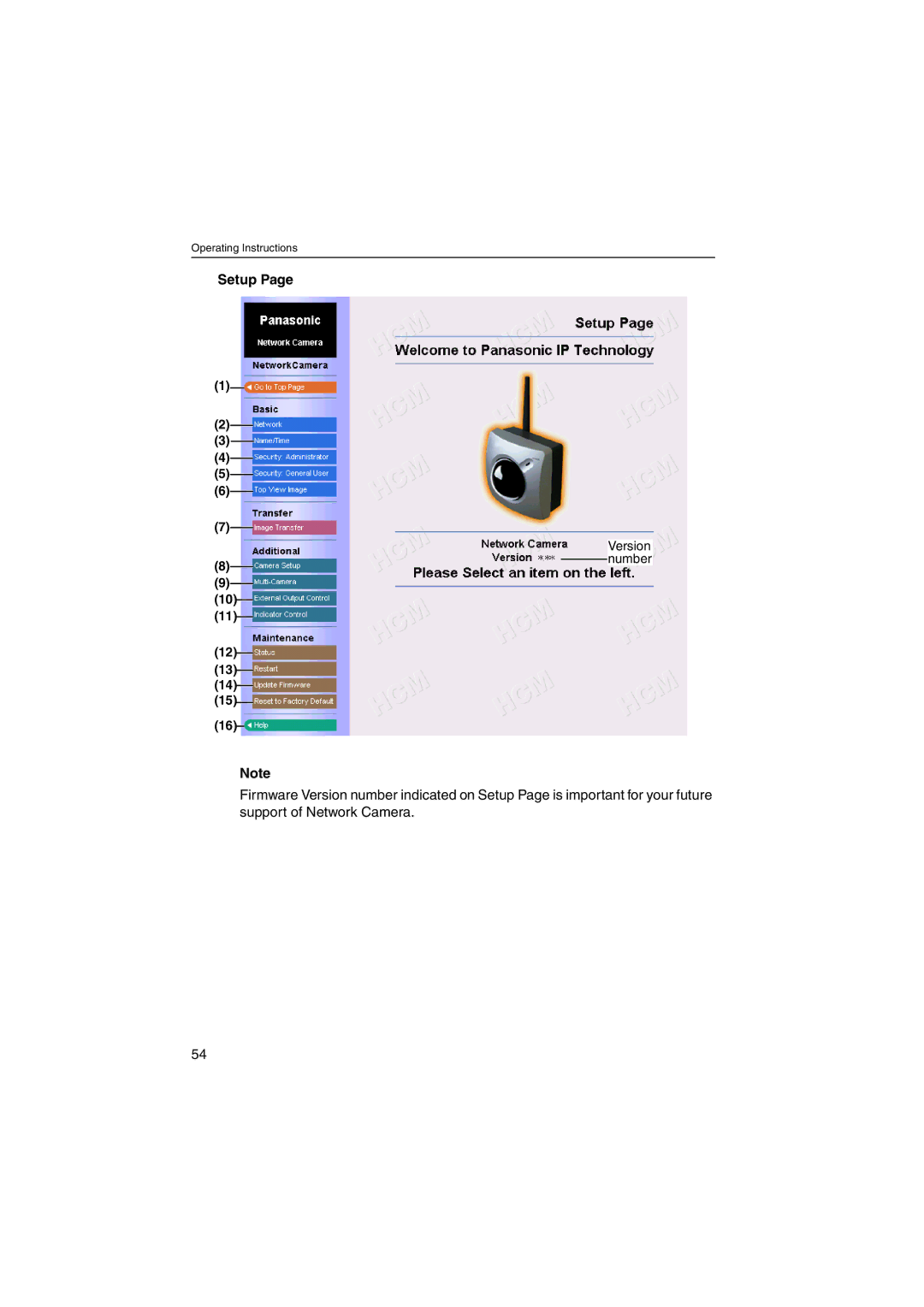 Panasonic KX-HCM270 operating instructions Setup 