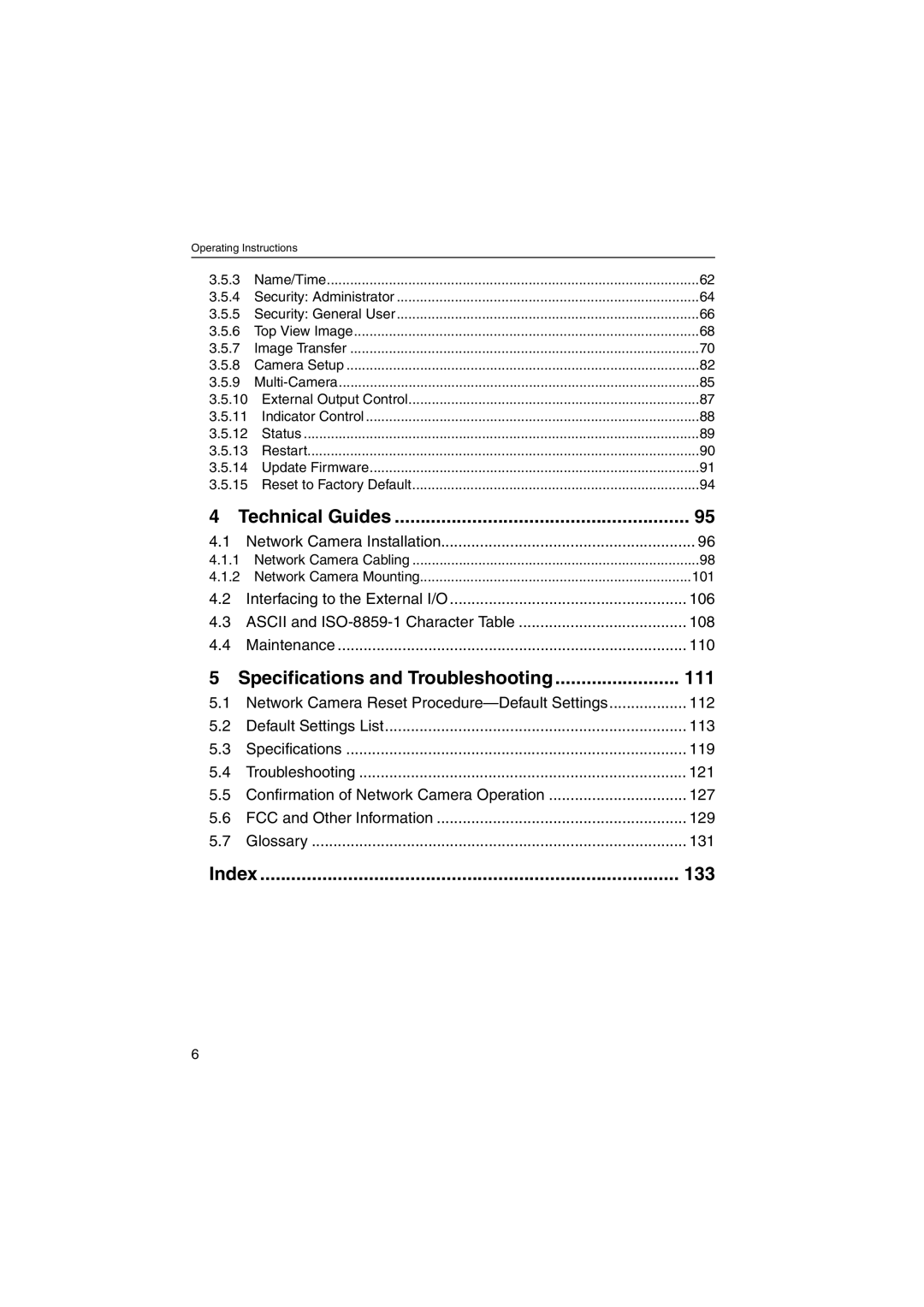 Panasonic KX-HCM270 operating instructions Technical Guides, Specifications and Troubleshooting 111, Index 133 