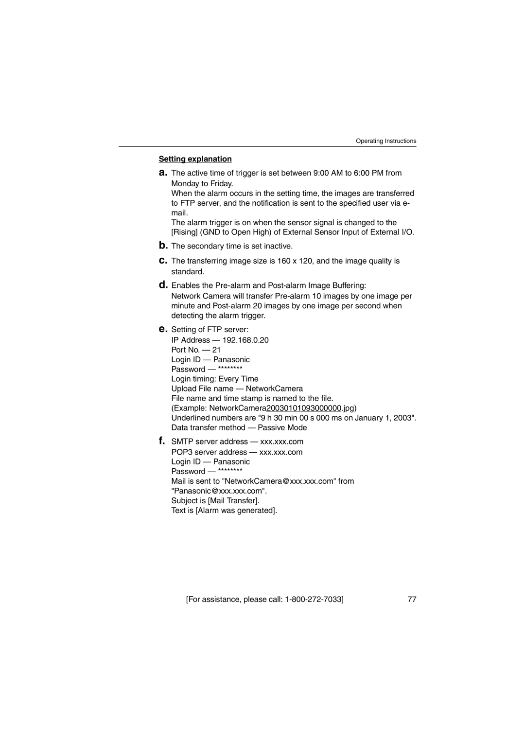 Panasonic KX-HCM270 operating instructions Setting explanation 