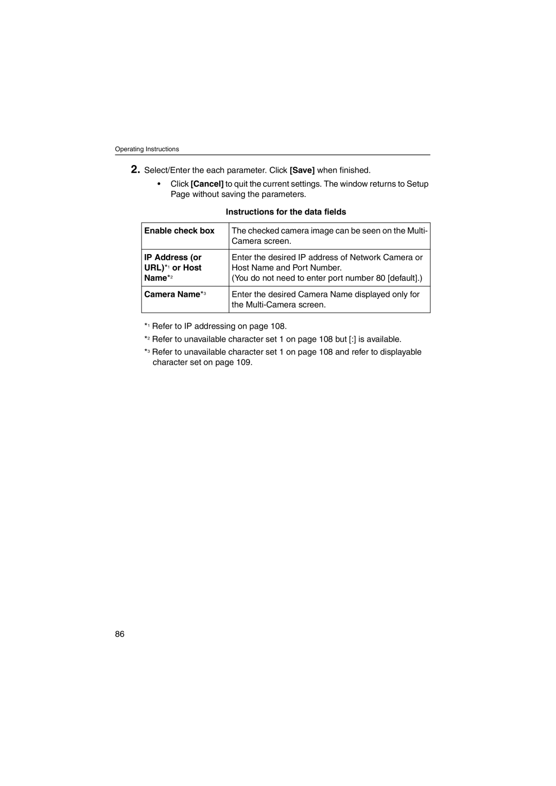 Panasonic KX-HCM270 operating instructions Enable check box, IP Address or, URL * 1 or Host, Camera Name 