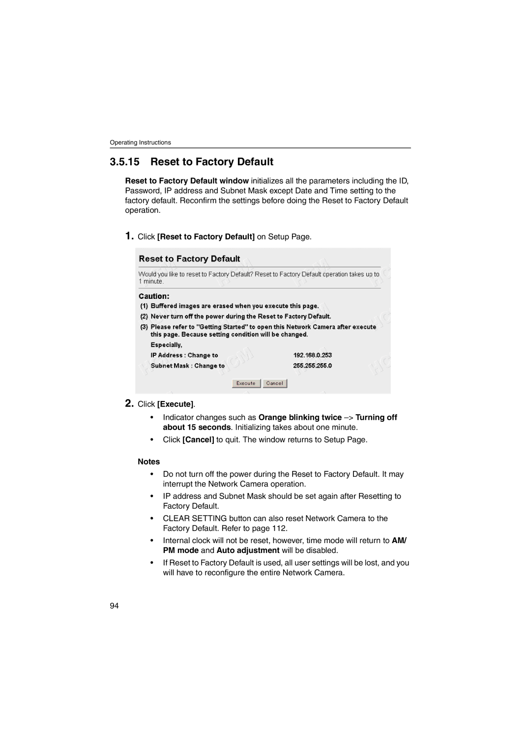 Panasonic KX-HCM270 operating instructions Reset to Factory Default 