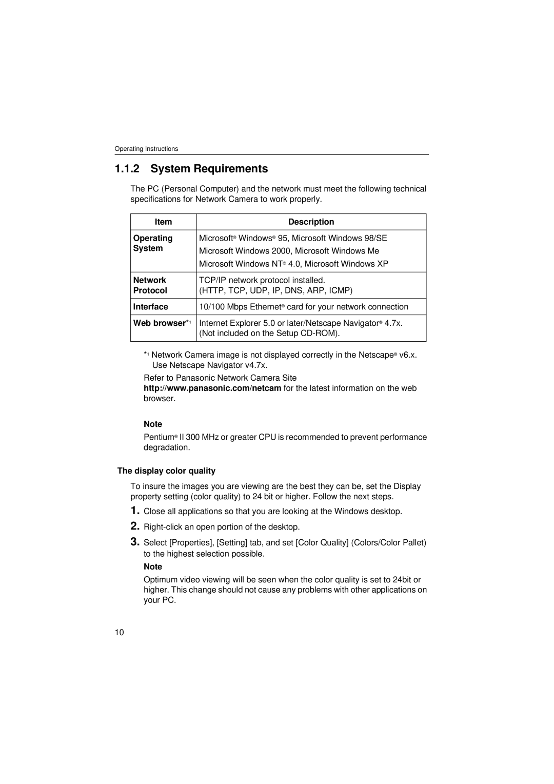 Panasonic KX-HCM280 operating instructions System Requirements 