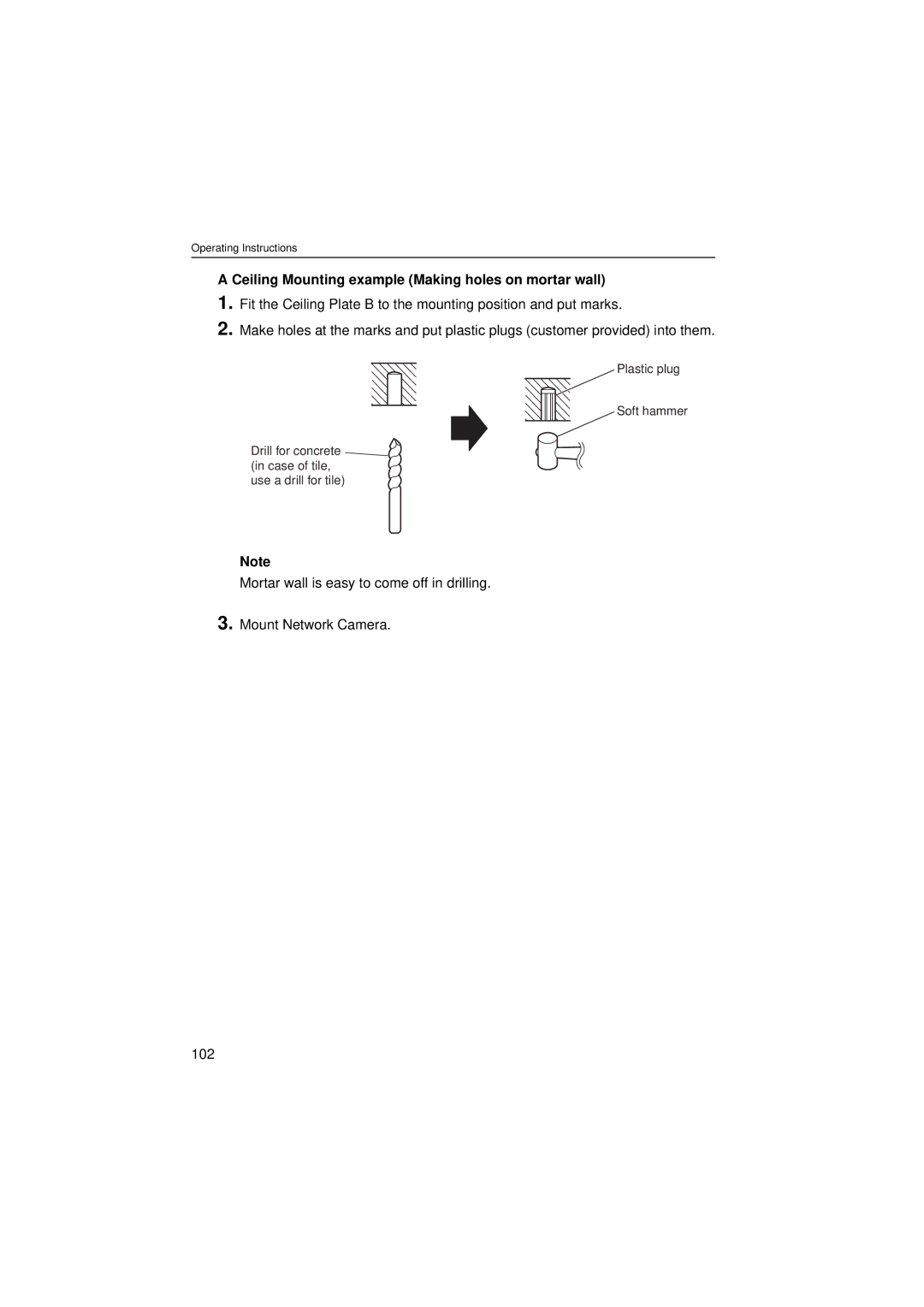 Panasonic KX-HCM280 operating instructions Ceiling Mounting example Making holes on mortar wall 