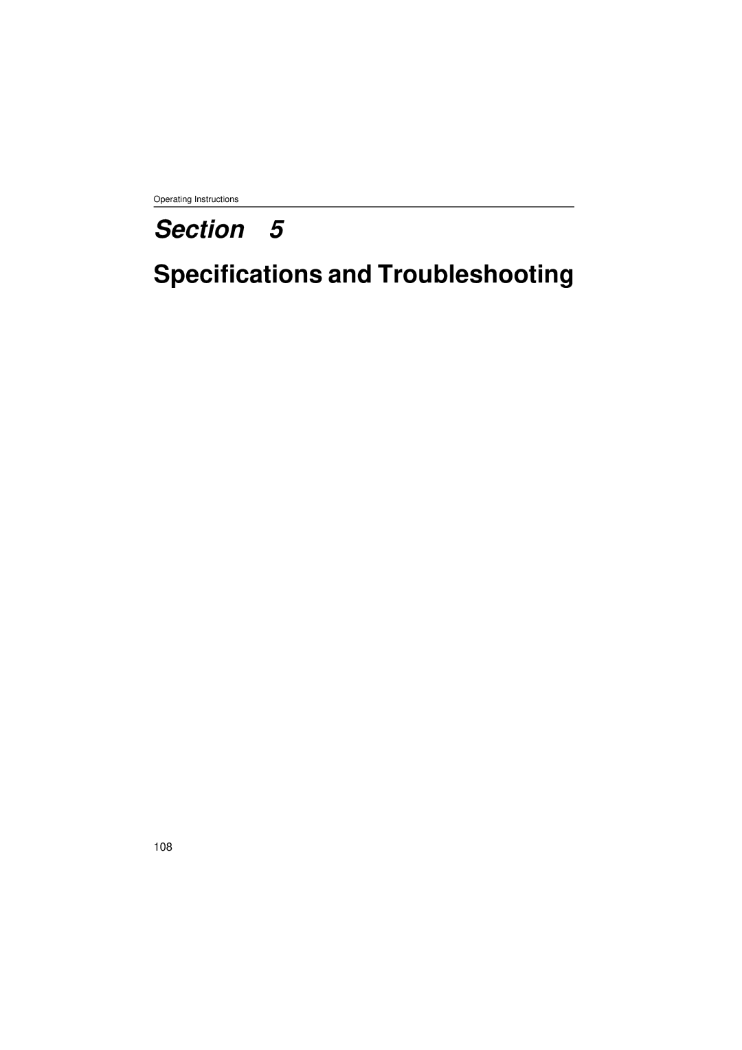 Panasonic KX-HCM280 operating instructions Specifications and Troubleshooting, 108 