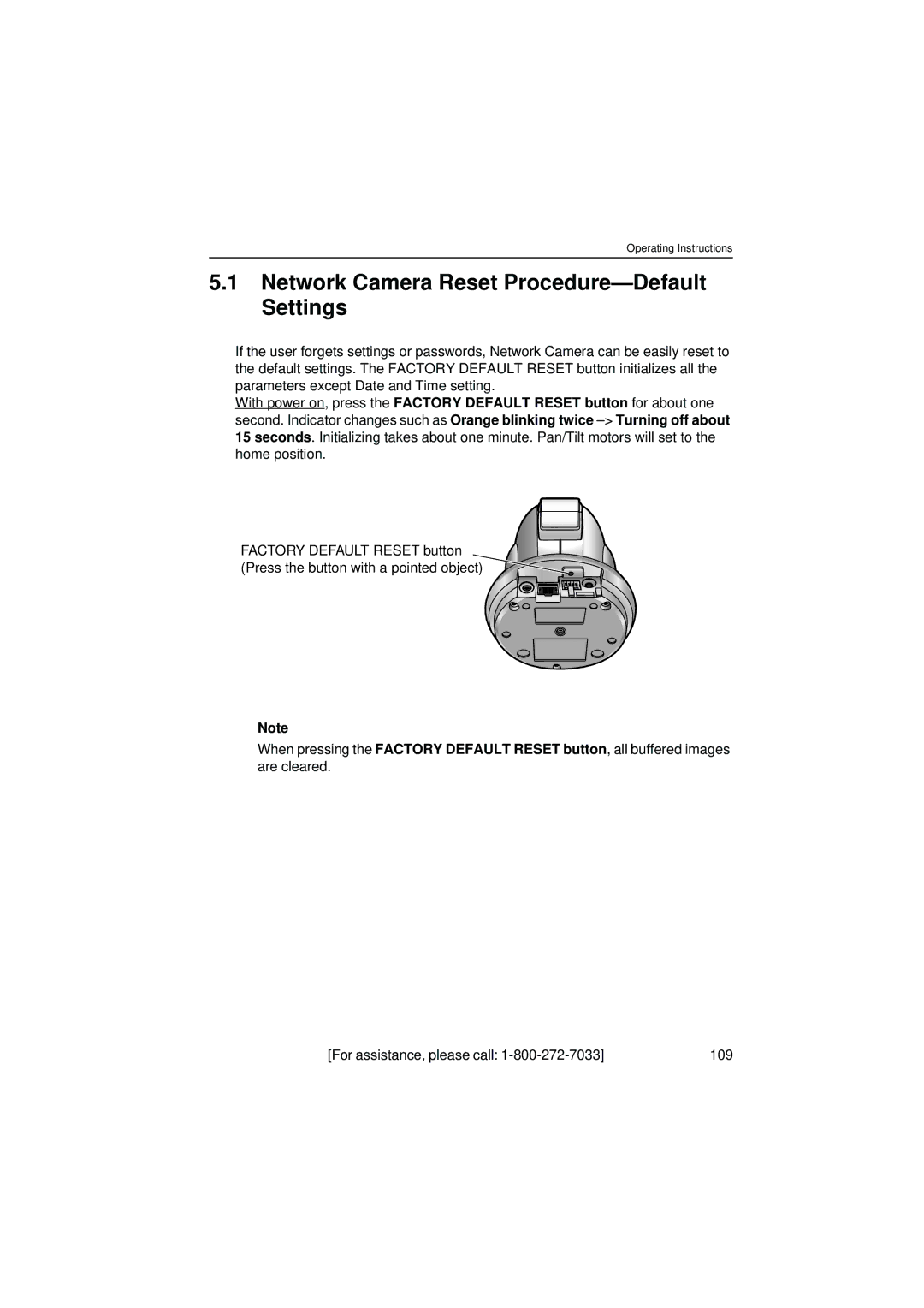 Panasonic KX-HCM280 operating instructions Network Camera Reset Procedure-Default Settings 