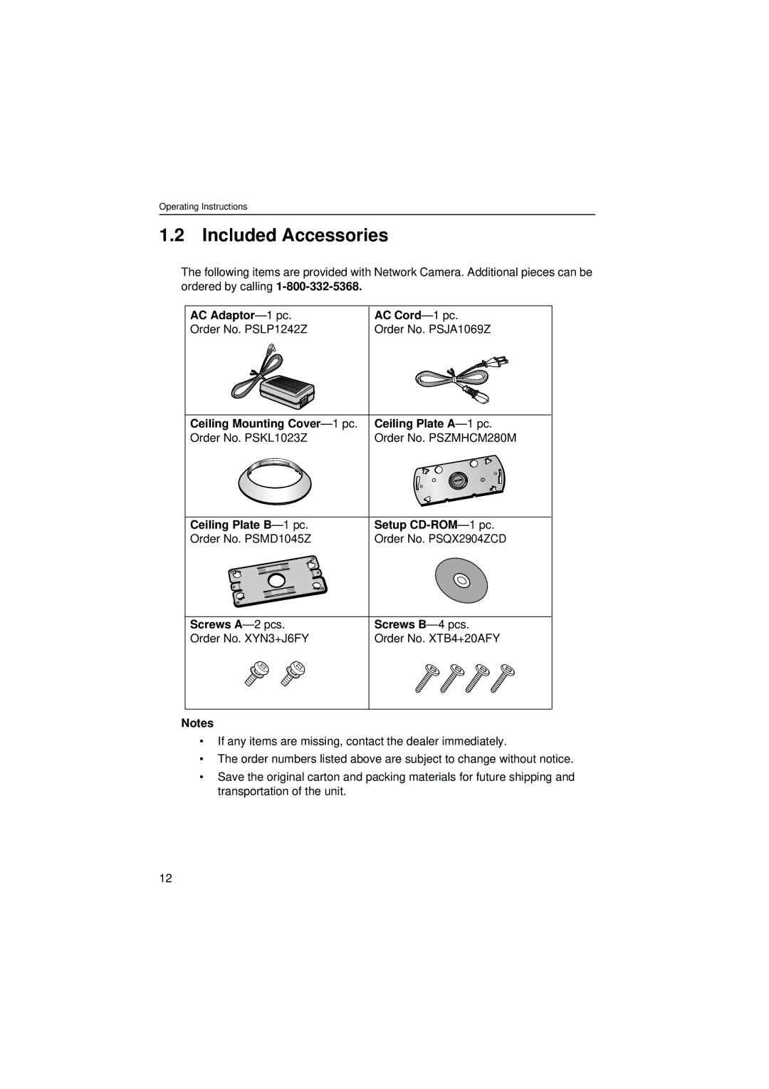 Panasonic KX-HCM280 operating instructions Included Accessories 