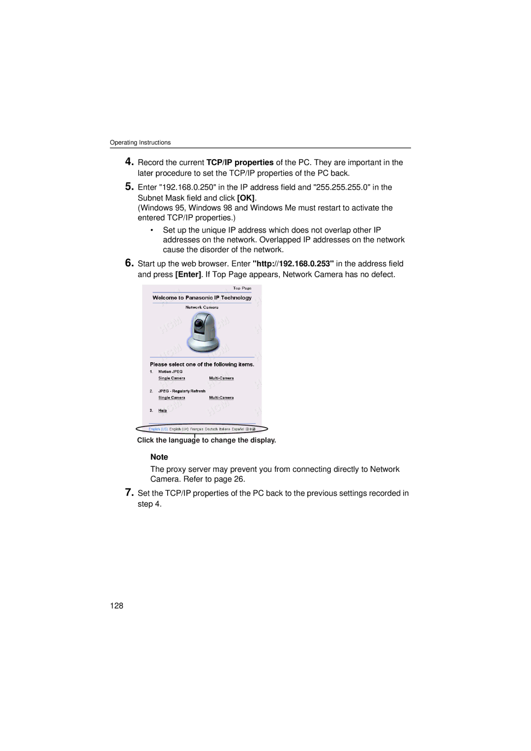 Panasonic KX-HCM280 operating instructions Click the language to change the display 