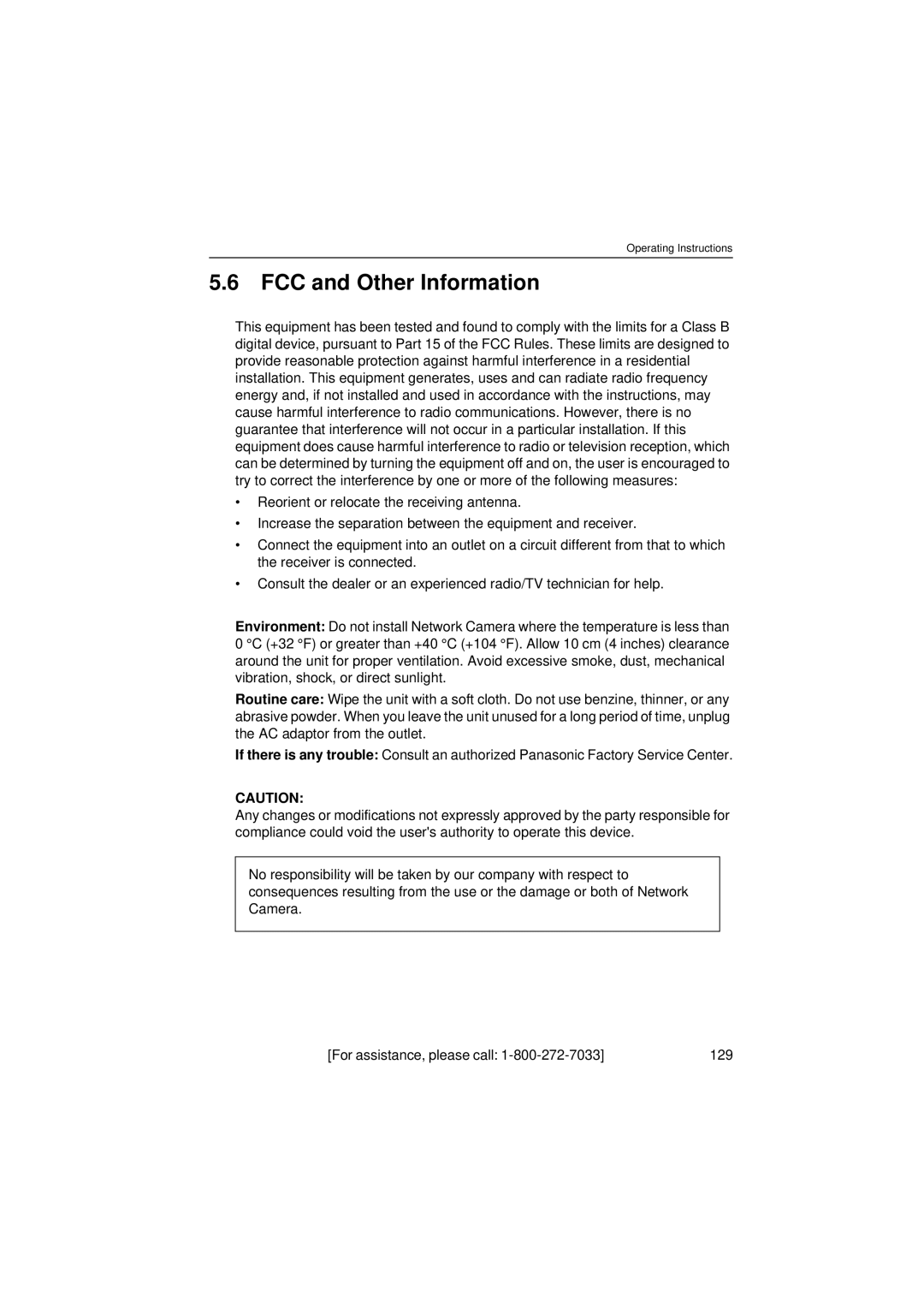 Panasonic KX-HCM280 operating instructions FCC and Other Information 