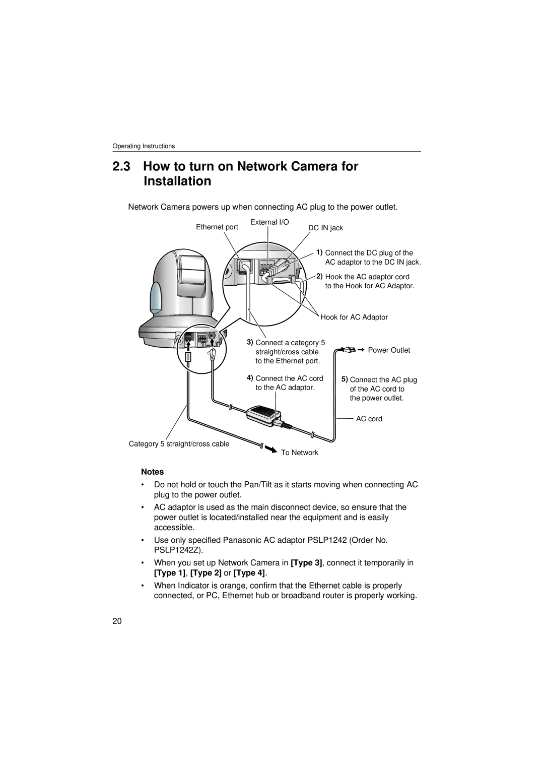 Panasonic KX-HCM280 operating instructions How to turn on Network Camera for Installation 