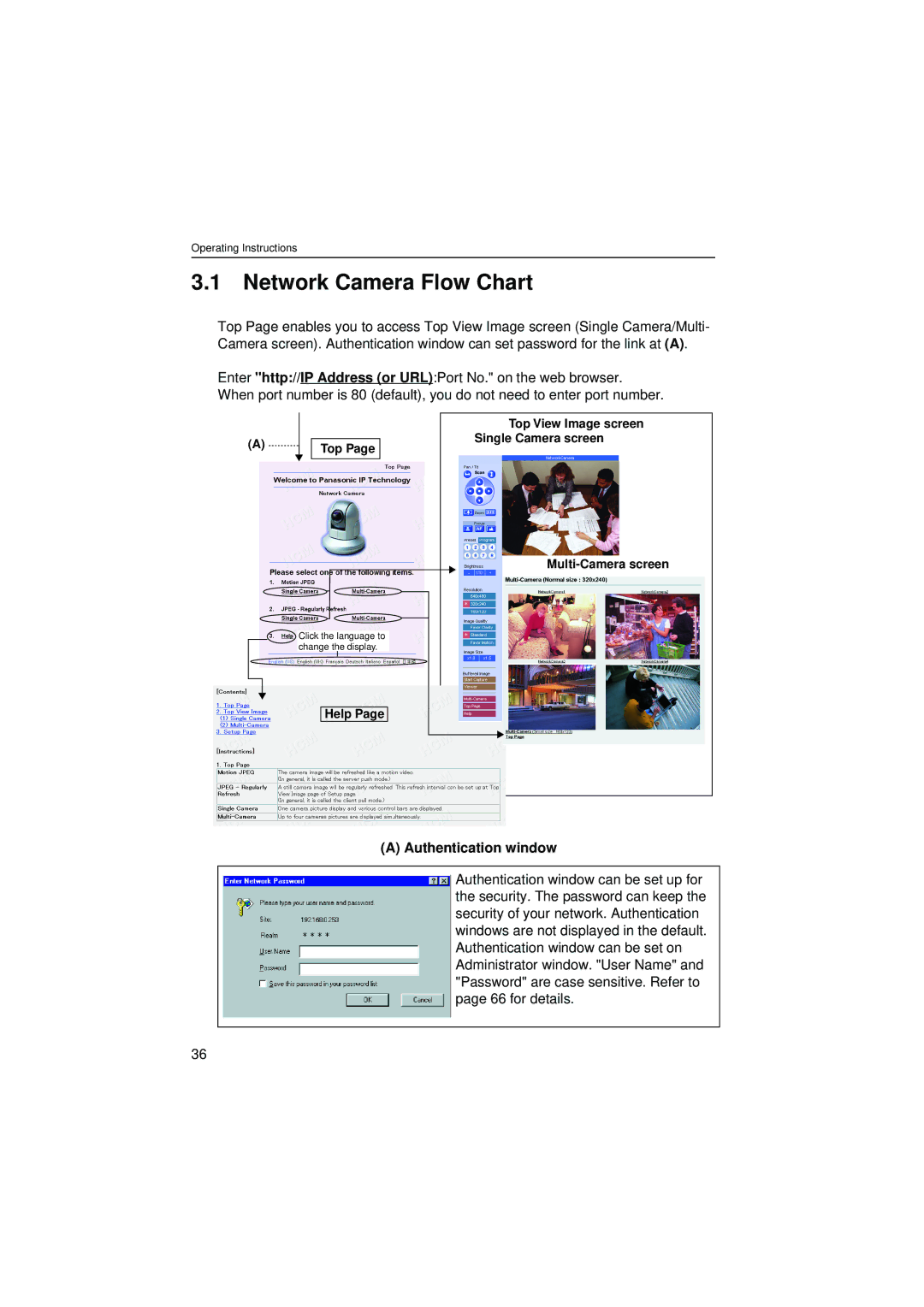 Panasonic KX-HCM280 operating instructions Network Camera Flow Chart, Authentication window 