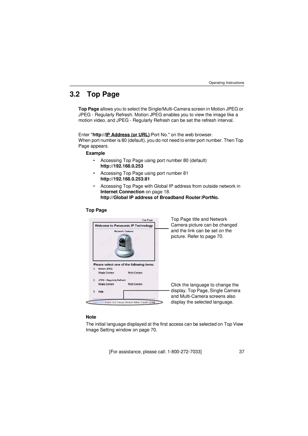 Panasonic KX-HCM280 operating instructions Example, Http//Global IP address of Broadband RouterPortNo Top 