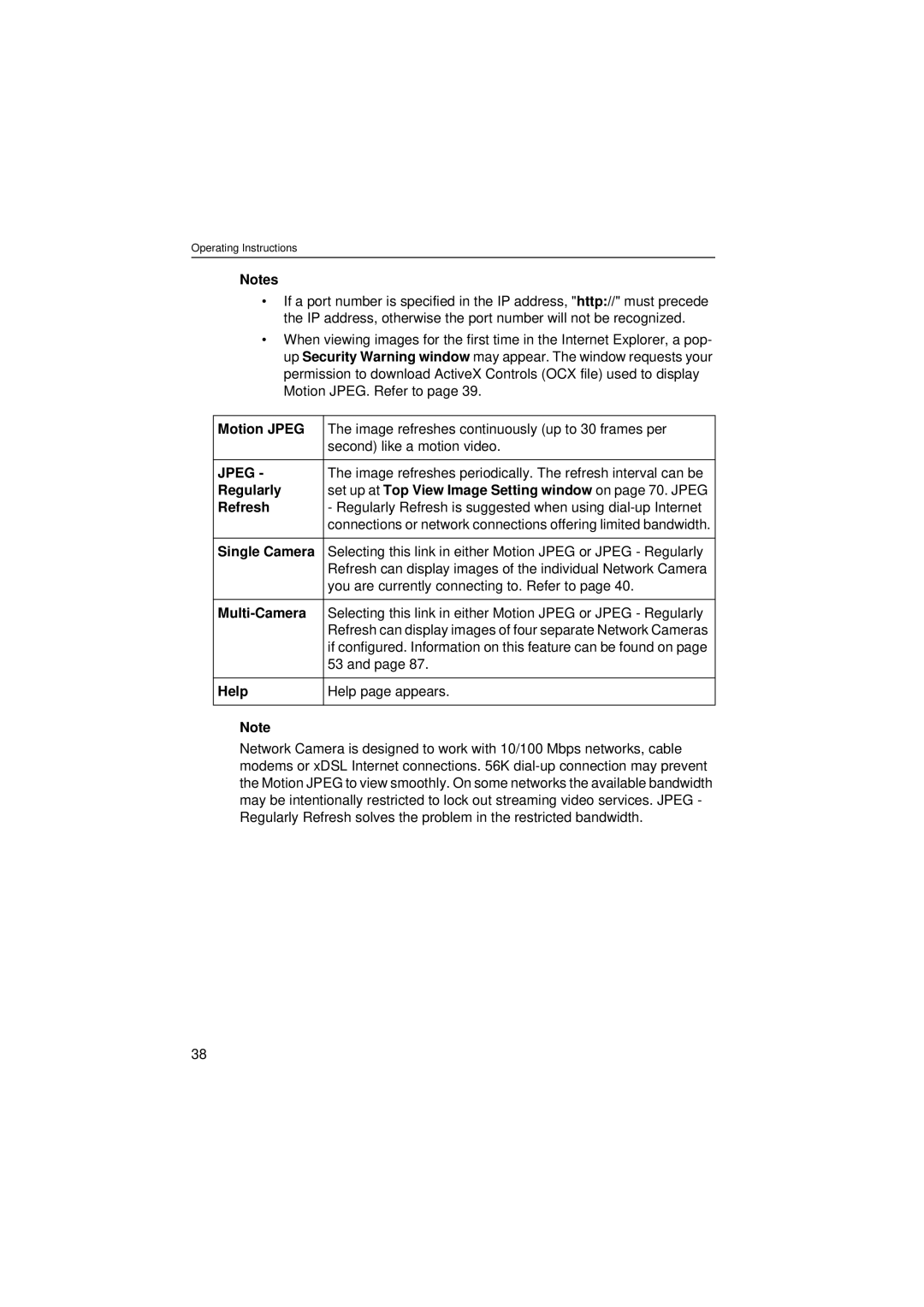 Panasonic KX-HCM280 operating instructions Motion Jpeg, Single Camera, Multi-Camera, Help 