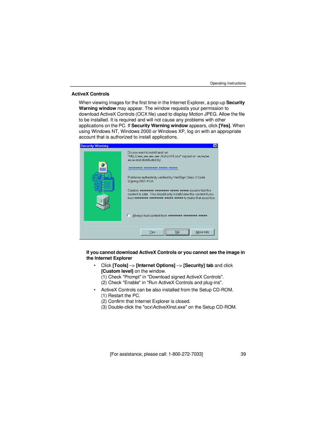 Panasonic KX-HCM280 operating instructions ActiveX Controls 