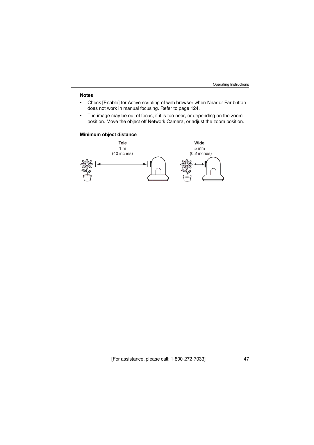 Panasonic KX-HCM280 operating instructions Minimum object distance 