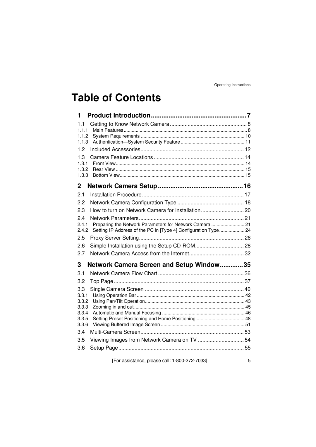 Panasonic KX-HCM280 operating instructions Table of Contents 