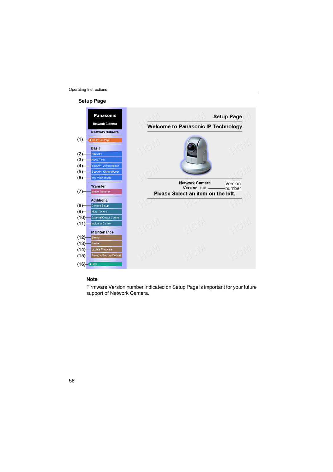 Panasonic KX-HCM280 operating instructions Setup 