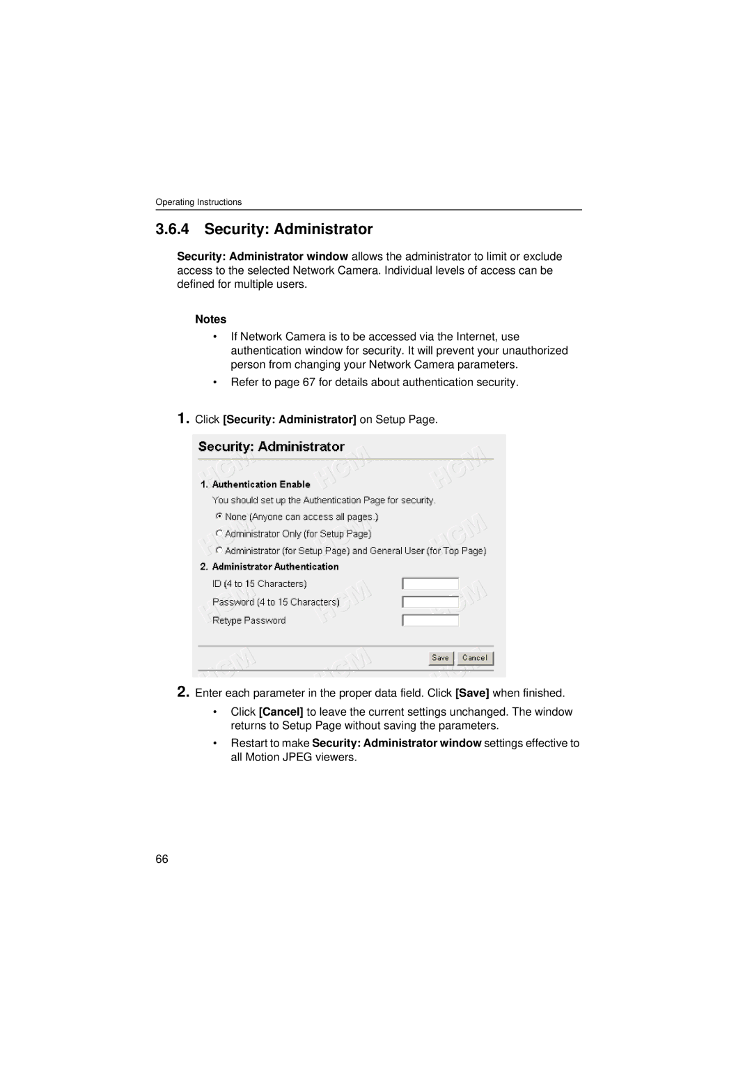 Panasonic KX-HCM280 operating instructions Click Security Administrator on Setup 