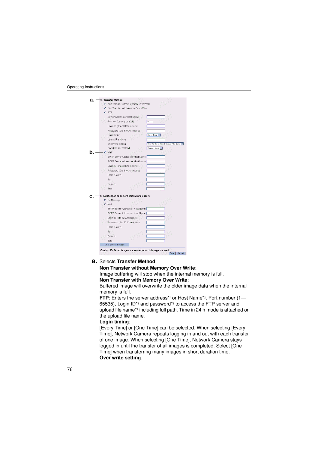 Panasonic KX-HCM280 operating instructions Login timing, Over write setting 