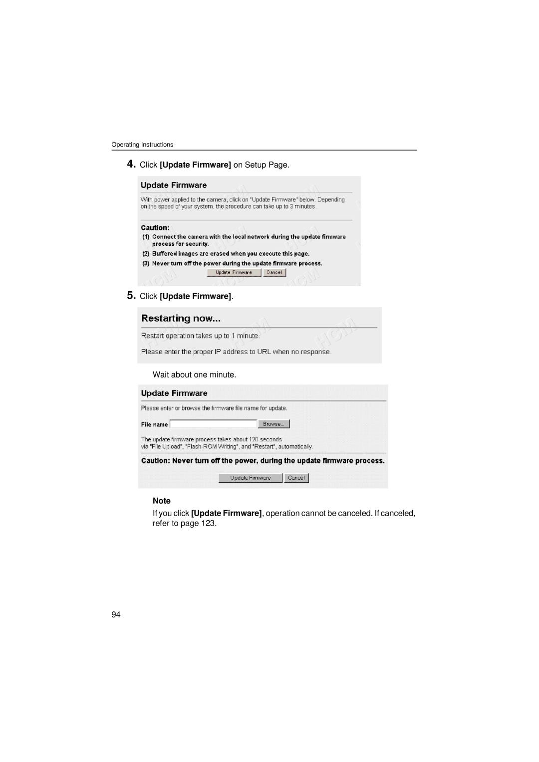 Panasonic KX-HCM280 operating instructions Click Update Firmware on Setup 