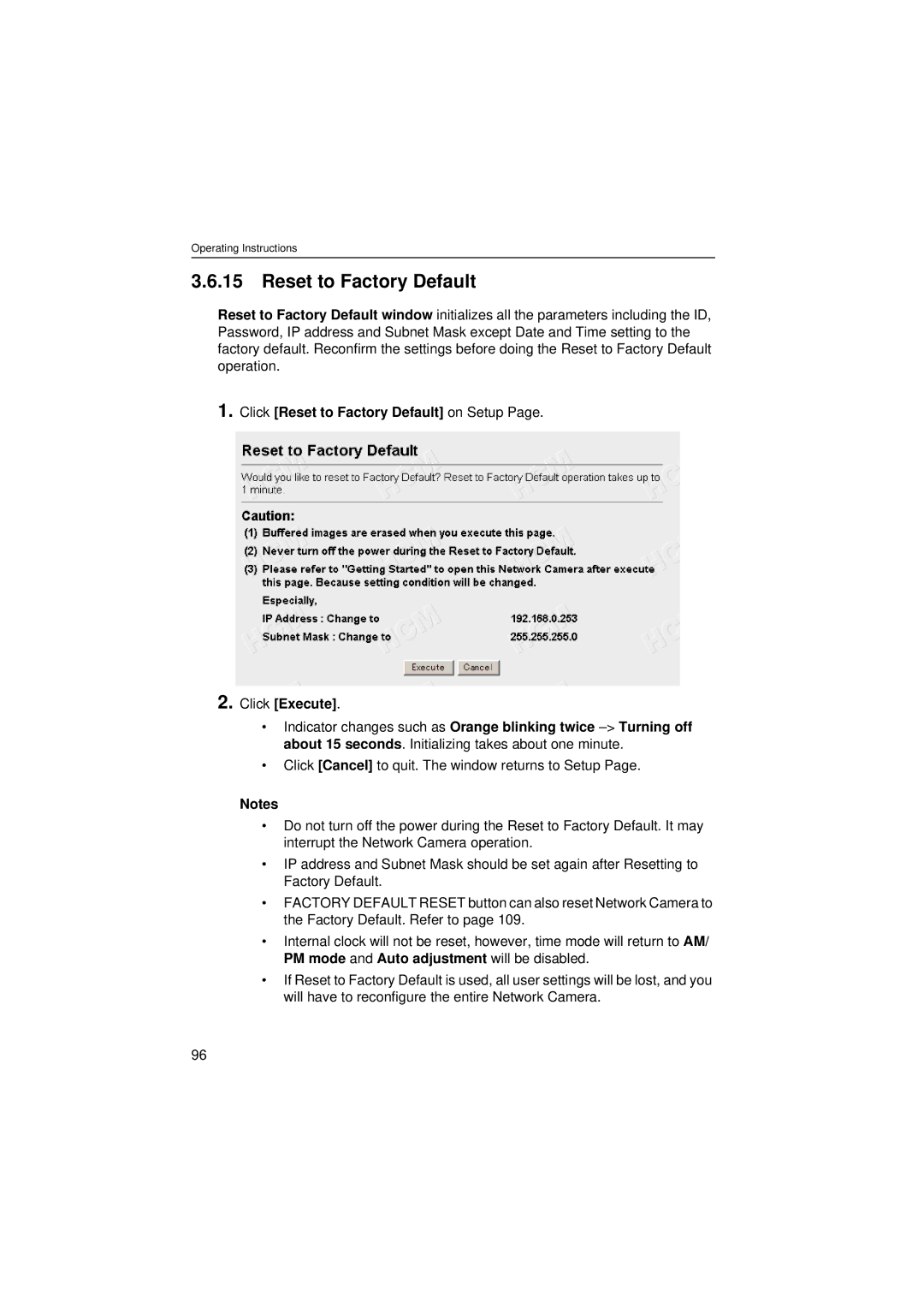 Panasonic KX-HCM280 operating instructions Reset to Factory Default 