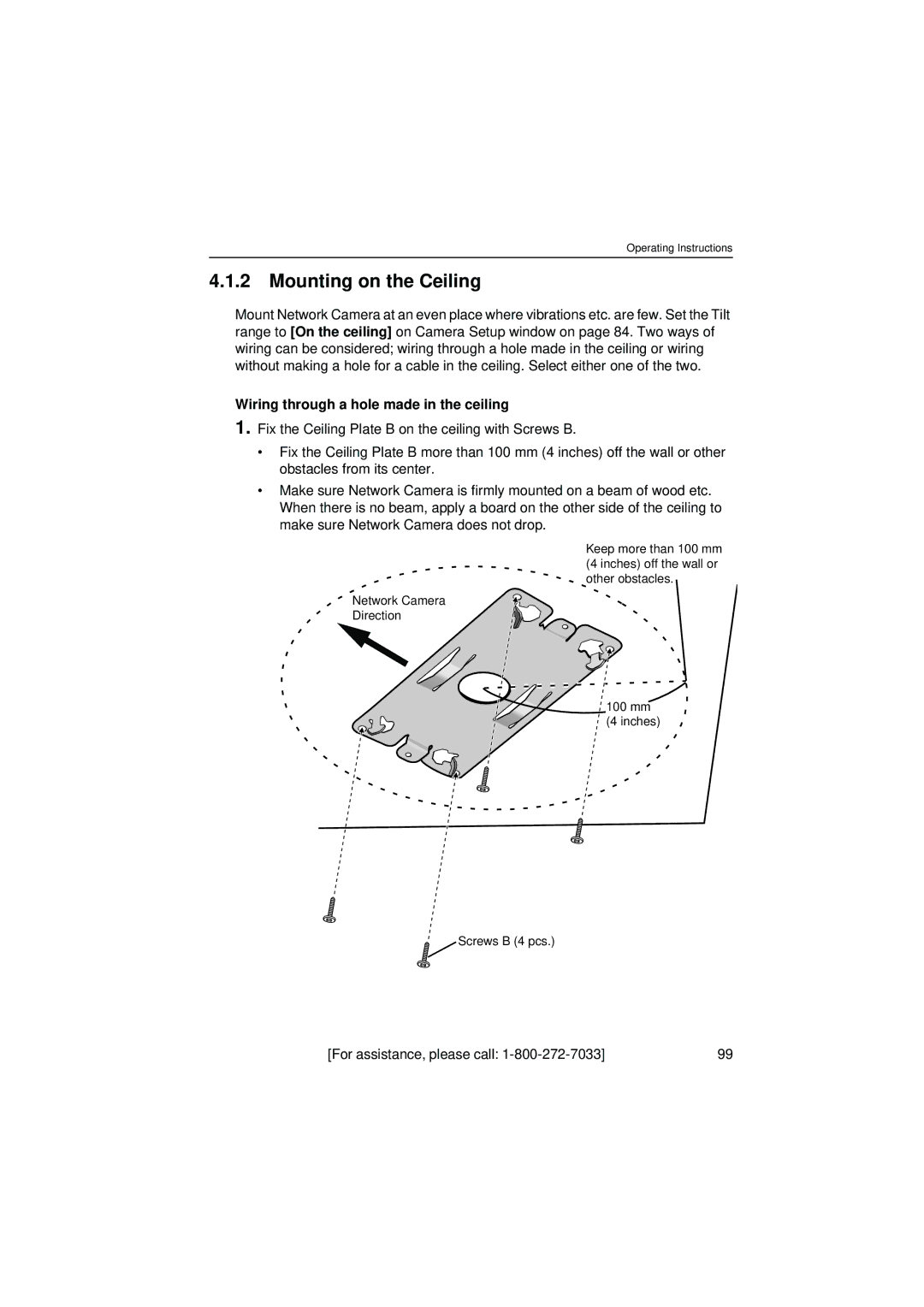 Panasonic KX-HCM280 operating instructions Mounting on the Ceiling, Wiring through a hole made in the ceiling 