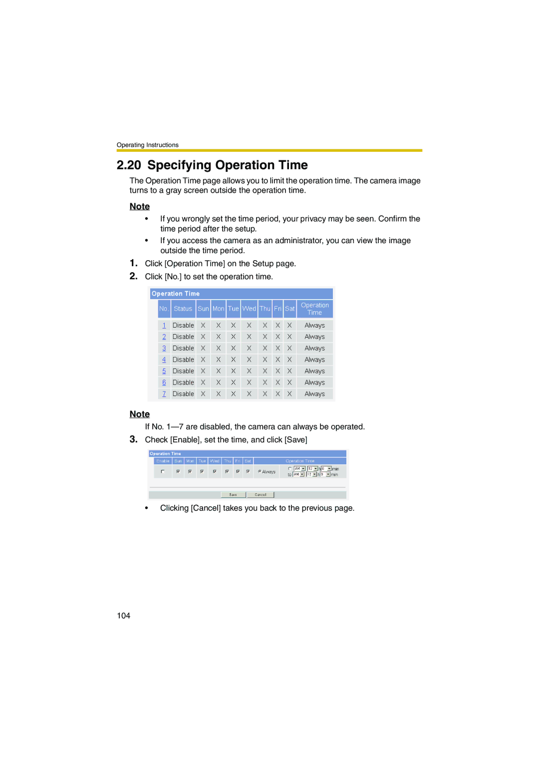 Panasonic KX-HCM280A operating instructions Specifying Operation Time 