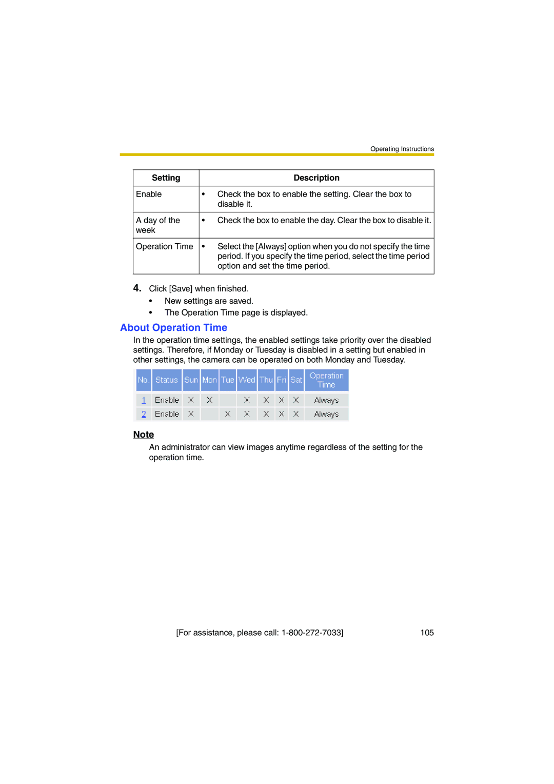 Panasonic KX-HCM280A operating instructions About Operation Time, Setting Description 