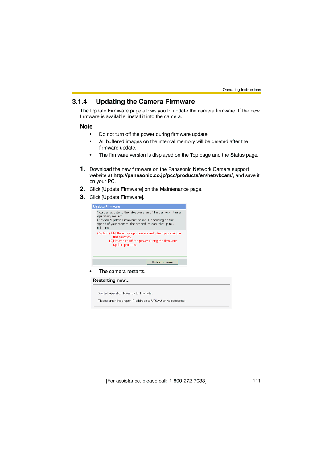 Panasonic KX-HCM280A operating instructions Updating the Camera Firmware 