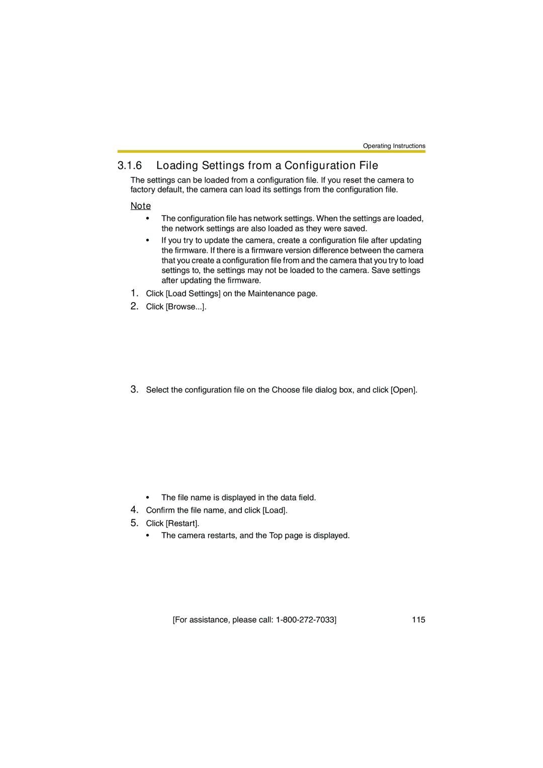 Panasonic KX-HCM280A operating instructions Loading Settings from a Configuration File 