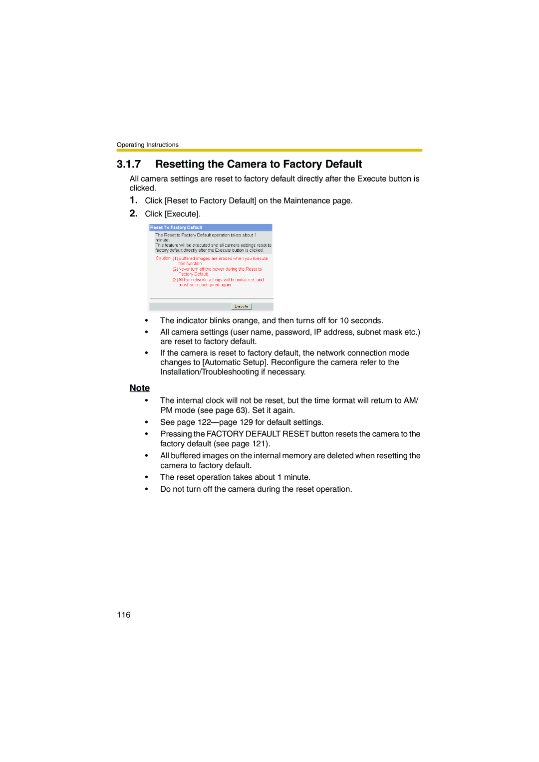 Panasonic KX-HCM280A operating instructions Resetting the Camera to Factory Default 