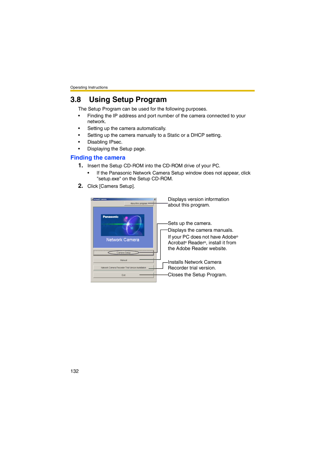 Panasonic KX-HCM280A operating instructions Using Setup Program, Finding the camera 