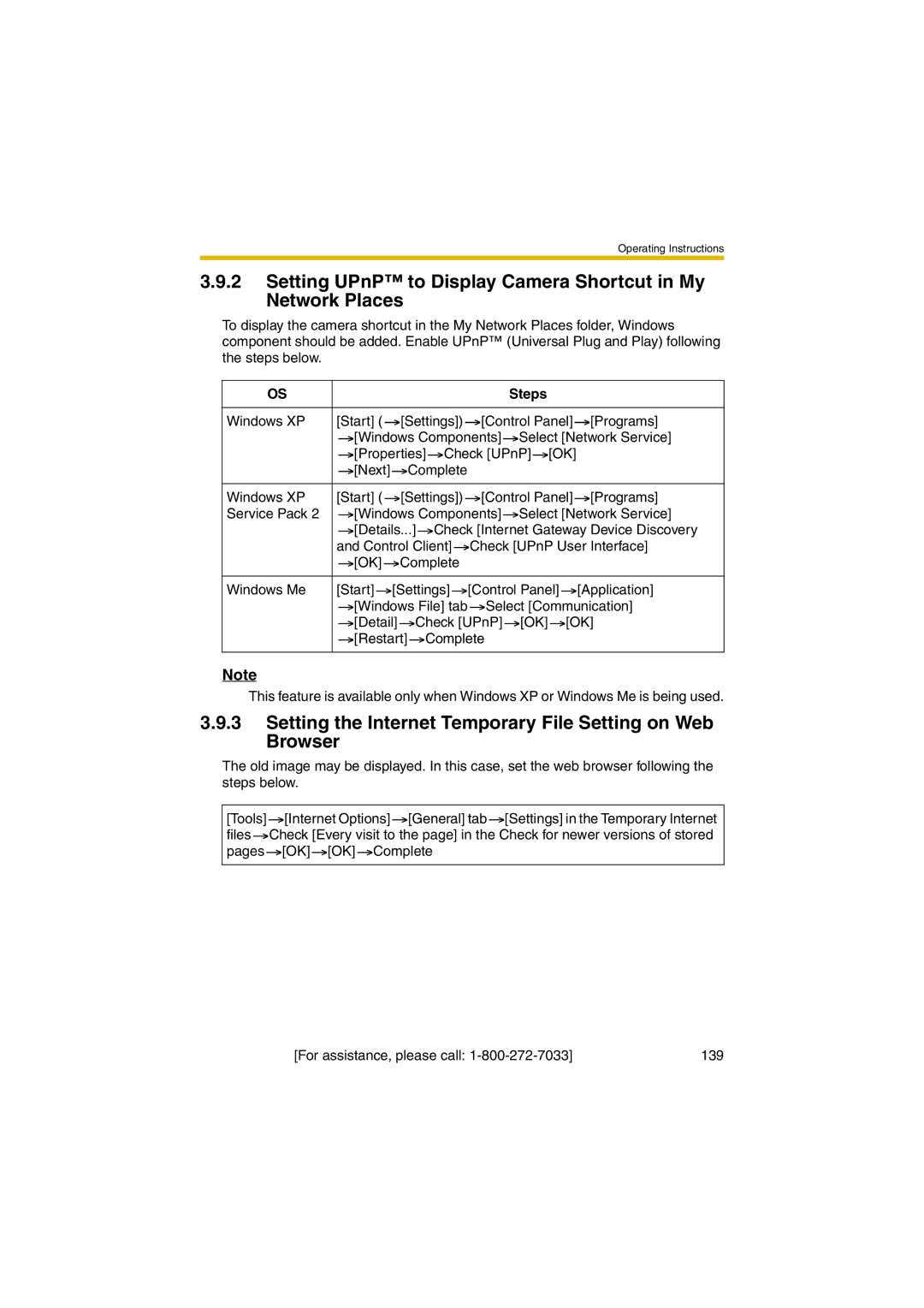 Panasonic KX-HCM280A operating instructions Setting UPnP to Display Camera Shortcut in My Network Places 